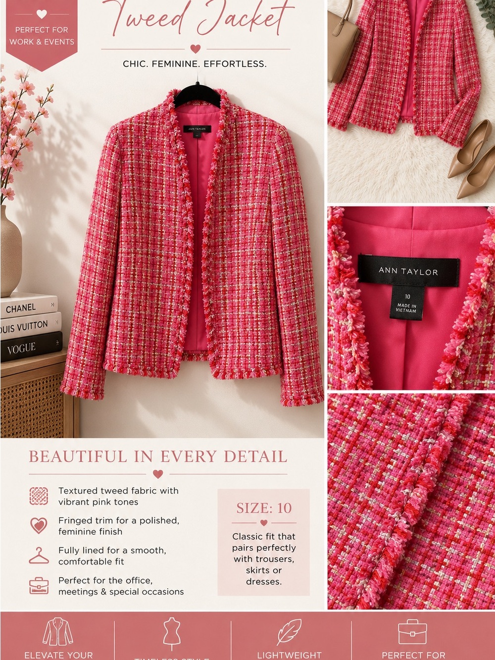 Ann Taylor Pink & Coral Tweed Blazer - Picture 1 of 4